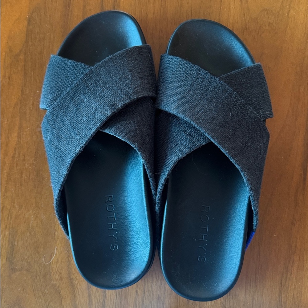 Rothy's Black Criss-Cross Slides, Size 5.5
